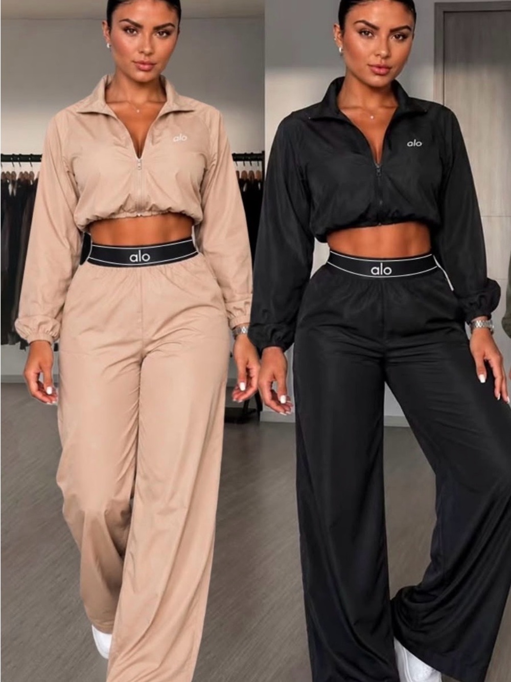 ALO Yoga Wide-Leg High-Waist Pants in Black and Beige